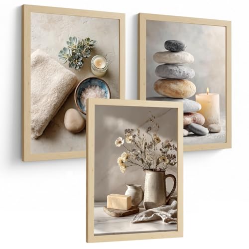Nacnic Set De 3 Laminas Decorativas Baño Estilo Spa Zen Cuadros Minimalistas Con Piedras Velas Y Flores Posters Relax Decoracion Hogar A3 Sin Marco