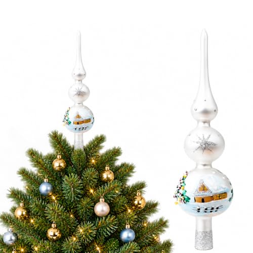 Finial Glass Christmas Vintage Tree Topper, Silver Snowflake 12 in