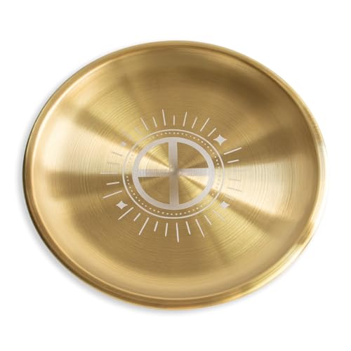 Amitofo Offering Bowl Prayer Ritual Plate Great for Wicca, Altar use, Ritual use, Incense Burner, smudging Bowl, Decoration (Golden Solar Cross)