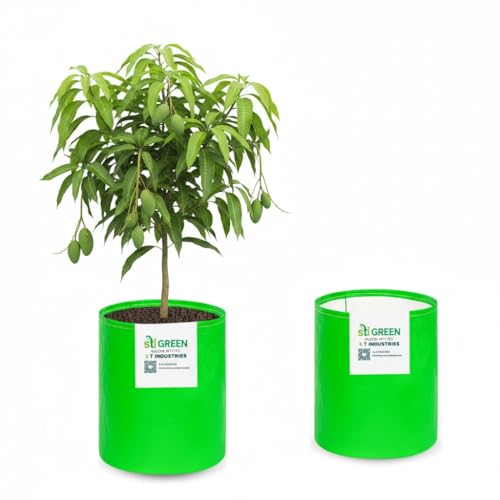 Image of HDPE Grow Bags for Plants 24X36 Inch (Pack of 2) | 260 GSM Heavy Duty UV-Protected Round Green Colour Plant Bags for Terrace and Vegetable Gardening | Strong & Reusable|