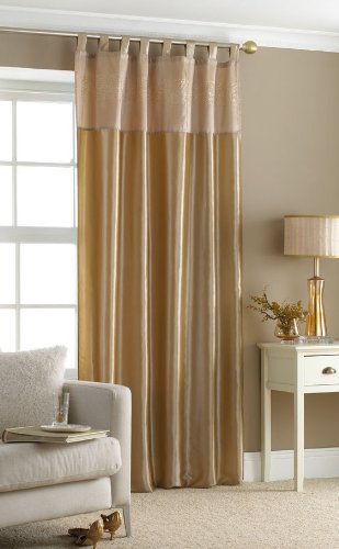 Sequin Embroidered Taffeta Tab Top Faux Silk Curtain Panel 90" Drop (Gold)