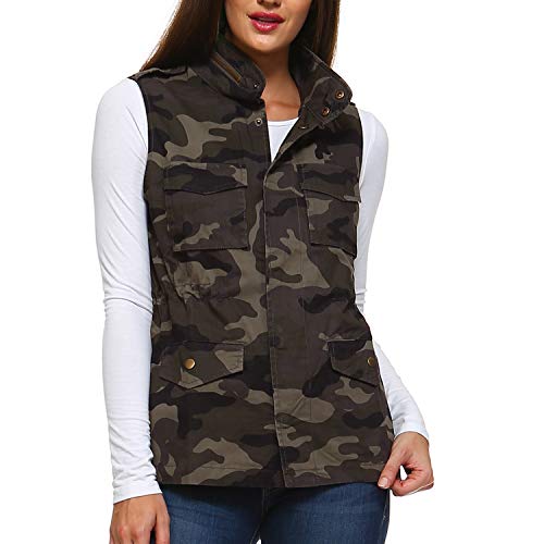 Fashionazzle Women's Lightweight Sleeveless Military Anorak Utility Jacket Vest (Medium, MJV04-Camouflage)