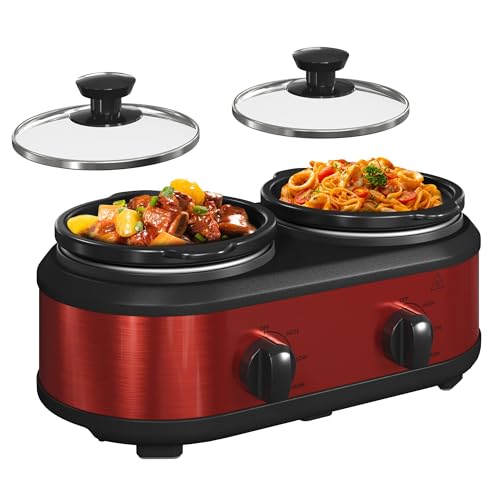 Double Slow Cooker, 2 x 1.25 QT Portable Small Dual