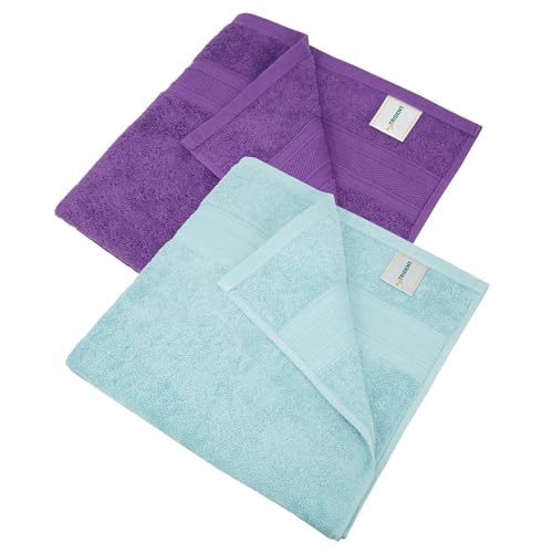 Image of MYTRIDENT Soft Comfort Air Rich 100% Cotton Towels for Bath, 500 GSM Large Size Bathroom Towels for Men /Women, 2PC Bath (69 cm x 137 cm), Nile Blue and Plum