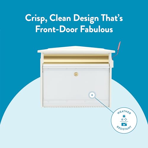 Image of Architectural Mailboxes Mailsafe Locking Wall Mount Mailbox, White, Medium | Aluminum build with steel cam lock and key drop box and a rust-resistant powder-coat finish.