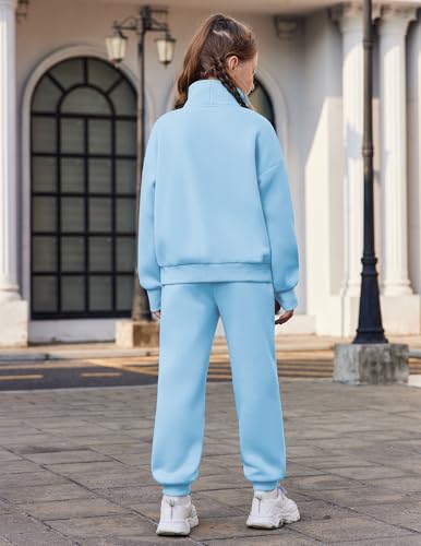 Zaclotre Girls Sweatsuit 2 Piece Outfits Fall Winter Fleece Half Zip Thumb Hole Sweatshirts and Sweatpants Joggers Set4