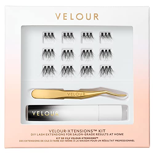 Velour-Xtensions™ Lash Clusters Kit, DIY Lash Extension Set at Home, Salon Quality Lashes in 10 Minute, Includes 12 Eyelash Clusters (10mm-14mm) + Lash Bond + Lash Applicator, Individual Lashes Kit