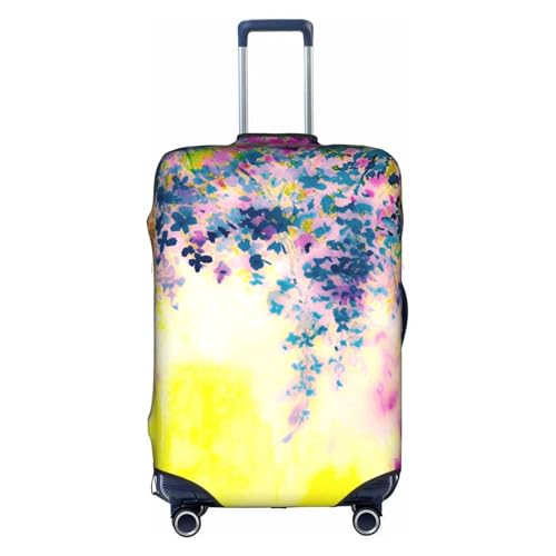 Colorful Flowers And Green Leaves Travel Luggage Cover Elastic Suitcase Protector Washable Baggage Covers For Trunk Case Fits 18-21 Inch Luggage