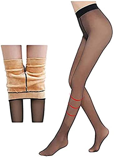 Womens Fake Translucent Warm Fleece Lined Tights, Thermal Winter Tights for Winter Outdoor, Black, Coffee