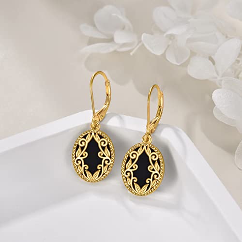 Black Onyx Earrings Sterling Silver 18K Yellow Gold Plated Filigree Boho Dangle Earrings Jewelry Gifts for Women Girls3