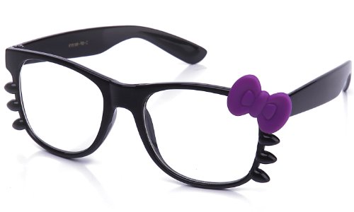 Kyra Women's High Fashion Rubber Touch Finish Kitty Cat Bow Clear Lens Glasses
