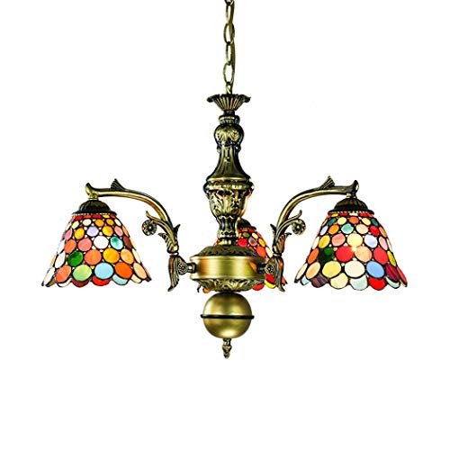 Suspension Tiffany ajustable avec abat-jour multicolore 6 têtes