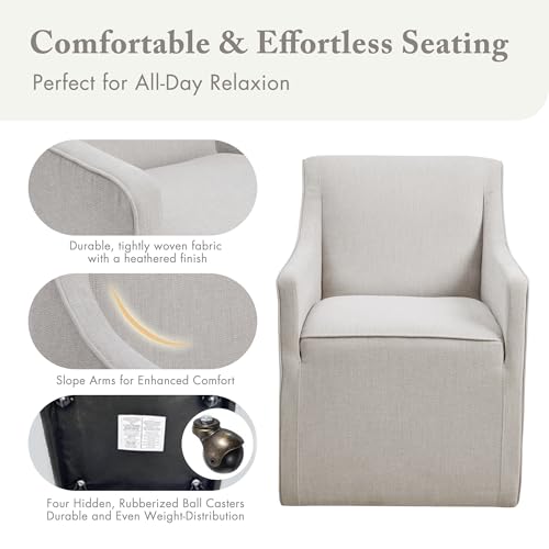 Madison Park Charlotte Dining Chair with Hidden Casters, Accent Chair 20" Thick Seat Cushion, Upholstered, Padded, Modern Farmhouse Dining Chair Side Chair, Fully Assembled Chair 34" H Grey by Madison Park - Image 8