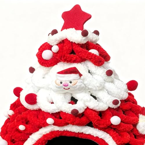 Katzenhäuser- warmes Baum- Design, gestrickter Unterschlupf, weihnachtliches Thema, warmes Katzenhausbett- für Welpen, Kätzchen, kleine Haustiere, Outdoor, Zuhause, Winterschlaf-7