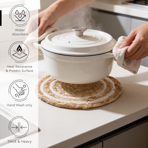 Image of Encasa XO Jute Trivets for Hot Dishes, Heat Resistant Pot Holder White
