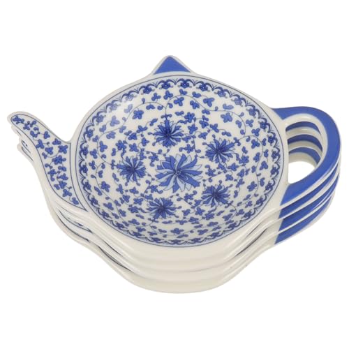 NUOBESTY 4 pezzi Piatti Porta Bustine da Tè in Ceramica Forma Teiera Piattini Decorativi Resistenti e Facili da Pulire per Cucina e Organizzazione Tè