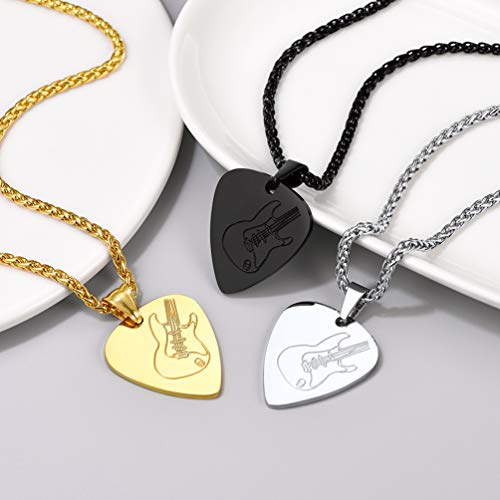 Prosteel Black Guitar Pick Necklace Men Women Stainless Steel Pendant Chain Punk Rock Music Note Statement Jewelry Birthday Gift Cool Necklace #TOP3