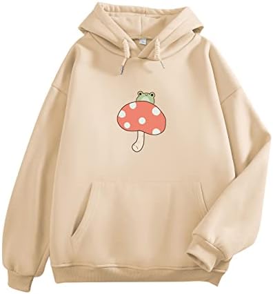 KEEVICI Women Cute Frog Sweatshirt Kawaii Mushroom Hoodie for Teen Girls Aesthetic Cottagecore Clothes Animal Print Hoodies