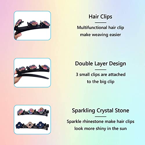 8Pcs Sparkling Crystal Stone Braided Hair Clips Four-Leaf Clover Chopped Hairpin Duckbill Clip With 3 Small Clips On Top Hair Accessories Clips For Women Girls #TOP3