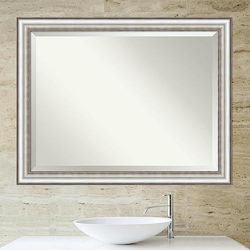 Amanti Art Silver Bathroom Mirror for Over Sink, 35x45 Salon Silver Rectangle Vanity Mirror, X-Large Traditional Frame, Hangs Horizonally and Vertically, Bathroom Wall Decor, Beveled Edge by Amanti Art - Used condition - Image 6