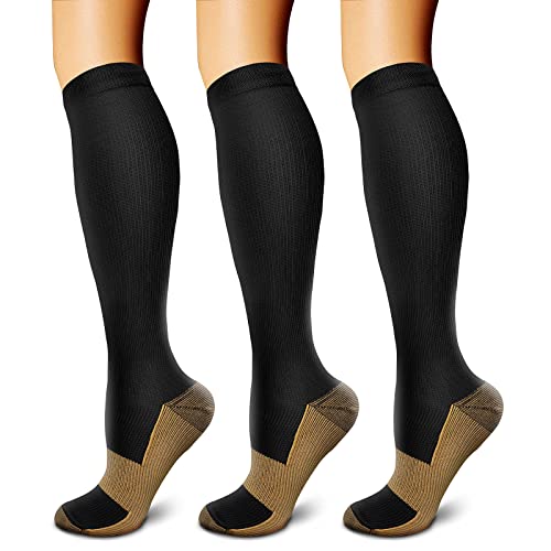 Copper Compression Socks (3 Pairs) 15-20 mmHg Circulation is Best Athletic & Daily for Men & Women, Running, Climbing