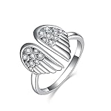 YFN Feather Angel Wings Adjustable Dainty Sterling Silver Open Thumb Ring for Women Men Christmas Da