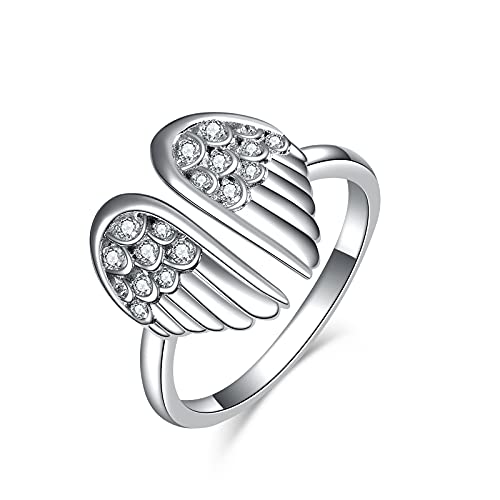 Yfn Feather Angel Wings Adjustable Dainty Sterling Silver Open Thumb Ring For Women Men Christmas Day Gifts #TOP4