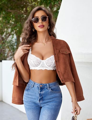 Image of Avidlove Women's Lace Underwire Bra Sexy Mesh Balconette Unlined Everyday Bra Lingerie
