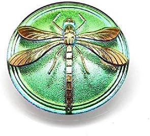 Hand Made Art Czech Glass Cabochon Green-Purple Vitrail - Gold Dragonfly (Without Brass Eyelet) Size 18, 1.6 Inches (40.5 mm) 1 pc