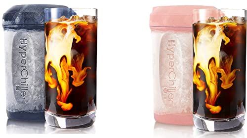 Image of Bundle of HyperChiller HC2BG Patented Iced Coffee/Beverage Cooler, 12.5 Oz, Slate Blue + HC2RG Patented Iced Coffee/Beverage Cooler, 12.5 Oz, Rose Gold, Reusable for Iced Tea, Wine, Alcohol, Juice