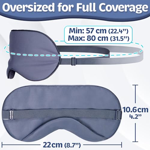 Vegan Silk - Sleep Mask - Navy Gray, 100% Viscose Derived from Bamboo - Lightweight Eye Mask with Adjustable Strap - Blackout Sleeping Blindfold for Women & Men - Comfortable Light Blocking Eye Cover - Image 8