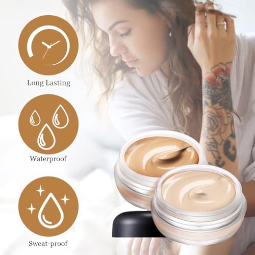 Tattoo Cover Up Makeup,2 Colors Tattoo Concealer - Body & Leg Makeup Waterproof No Transfer,Suitable for Cover Tattoo,Scars,Spots,Adjustabl Color