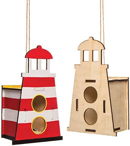 Baker Ross AW445 Light House Wooden Birdhouse Kits (Pack of 2) Birdhouses to paint and Decorate