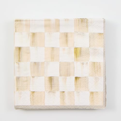 MACKENZIE-CHILDS Cocktail Paper Napkin Pack, Brown-and-White Mocha Check