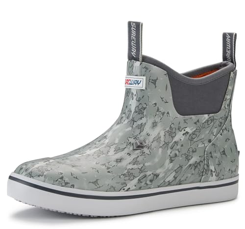 Image of SUREWAY Men's Deck Boots Professional Non-Slip Fishing & Ankle Boating Boot Waterproof Rain Boots, Lightweight Neoprene Rubber Deck Boots