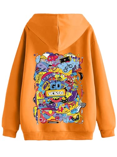 Image of Veirdo Cotton Fleece Regular Fit Full Sleeve Hooded Sweatshirt Front and Back Graphic Printed Jumper Hoodie for Men