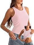 Danysu Hoher Kragen Racerback Long Tanktop Damen mit Integriertem BH Sommer Sexy Slim Going Out Neckholder Top Pfirsich-Fizz M