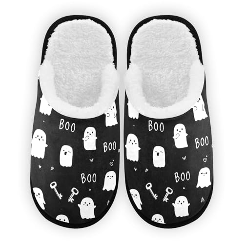 Ghosts Halloween Black Cartoon Slippers For Women Men Soft Memory Foam Non-Slip Hallowmas Winter Indoor House Shoes Travel Slipper