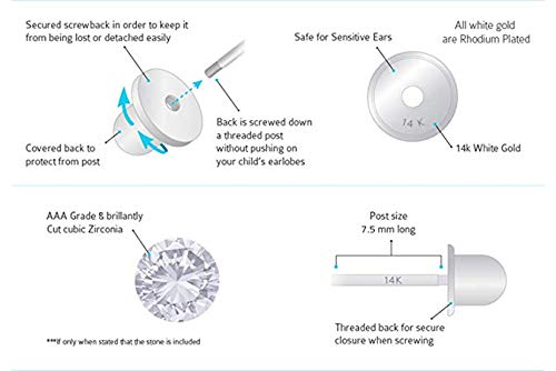 Jewelryweb - Solid 14K White Gold Round Cubic Zirconia Stud Screw Back Earrings - 3Mm 4Mm 5Mm 6Mm 7Mm - Screw Back Earrings For Women - Cubic Zircona Earrings Stud #TOP7