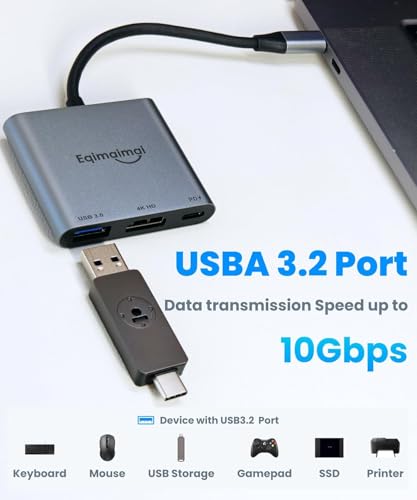 Image of USB C to HDMI Adapter, 4K@30 HDMI to USB C,USBC to HDMI Adapter with USB 3.0, 100W PD Charging, Multiport Hub Compatible with MacBook Pro, iPad Air, iPhone, Laptop, TV, Switch, Monitor and More