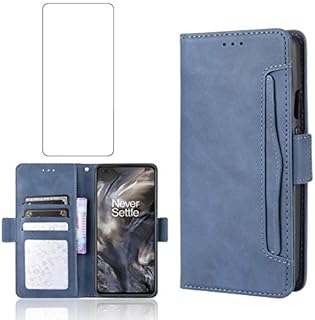 Phone Case for Oneplus Nord /5G With Tempered Glass Screen Protector Card Holder Slot Stand Kickstand Shockproof Protective Wallet Purse Leather oneplusnord 1 plus 1plus one+ one + 1+ one+ Blue