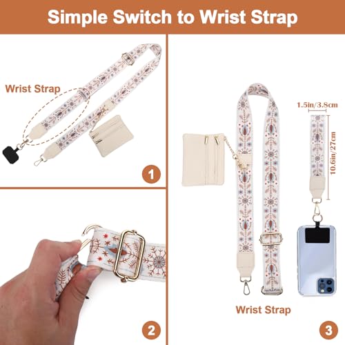 Image of XANGNIER Clip and Go Strap for Phone with Wallet Crossbody, Phone Strap with Zippered Wallet, Adjustable Anti Theft Cellphone Lanyard for Women, Cellphone Chain Accessories,Multicolor 9