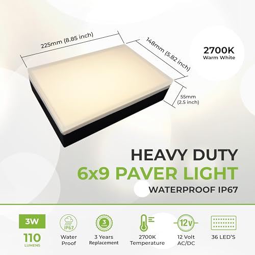 Image of LUMENGY Paver Light 6X9 Inch (5.82 x 8.85 inches) 2700K, Brick Lighting for Pavers, Driveways, Pathways, Patios, Inground & Garden, 12V Waterproof, Drive-Over Rated