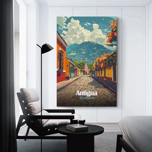 sinyumoney Antigua Guatemala Street View Affiches Murales Pour Salon, Chambre, Cuisine, Couloir, Escalier - Impressions D'art Moderne 08x12inch(20x30cm)