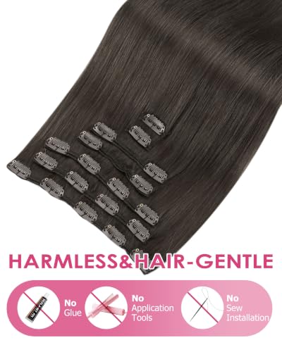 Image of YoungSee Hair Extensions Clip in Mocha Brown, Short Human Hair Clip-in Hair Extensions, 12 Inch 85G 7Pcs Natural Human Hair Clip in Extensions, Can Be Heat-styled Straight Hair