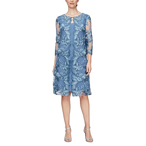 Image of Alex Evenings Womens Midi Scoop Neck Shift Dress with Jacket (Petite and Regular)