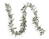 DuHouse 6Ft Artificial Lambs Ear Garland Flocked Leaves Plastic Vines for Wedding Bedroom Courtyard Easter Christmas Decoration