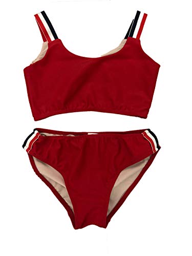 Girl's Cute and Comfortable Two Piece Elastic Stripe Bathing Suit Bikini Swimsuit