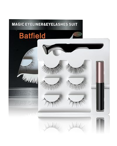 Image of Batfield 3 Pairs Magnetic False Eyelashes - Reusable Fake Eyelashes with Eyeliner and Tweezer - Artificial Eye Lashes for Women Natural Wispy(Style 8)