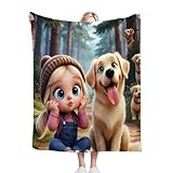 Fotmung Throw de Flanela Cálida Perra, 130x150 cm Ideal para el Sofá, Manta para la Siesta Tarde, Lavable a Máquina y Sin Pérdida de Color Ligera de Llevar y Fácil de Almacenar P338